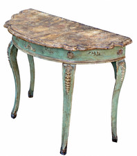 700' ANTICA CONSOLLE LUIGI XV ITALIANA LACCATA E DORATA, DIPINTA A MANO FIORI