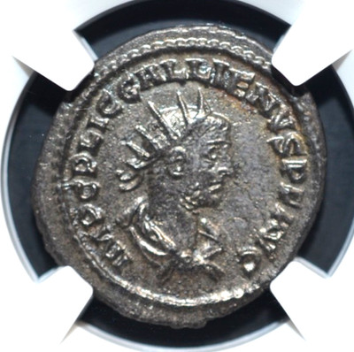 GALLIENUS, AD 253-268, BI DOUBLE DENARIUS, NGC CERTIFIED, (669)
