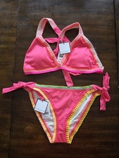 NWT Pilyq Platinum Crochet Trim M Side-Tie Bikini Swim Bottoms Top Pink 121044