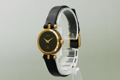 GUCCI 2040L Quartz Watch Black & Gold Dial Womens Size Accessory Rare