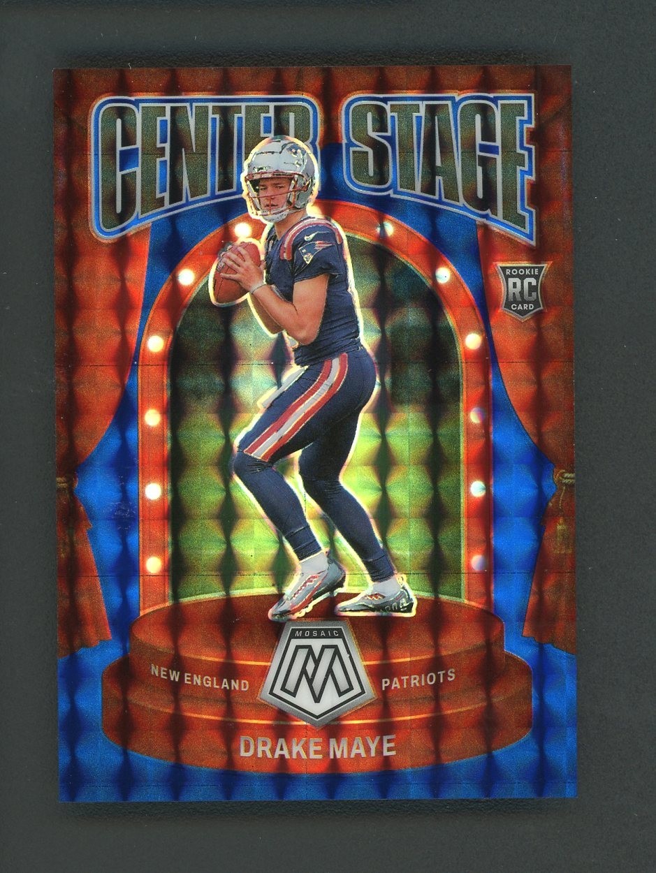 2024 Panini Blue Mosaic Prizm Center Stage #11 Drake Maye Patriots RC Rookie /99