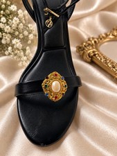 Vintage Women Gold Tone Faux Pearl Jeweled Shoe Clips Pair Multicolor