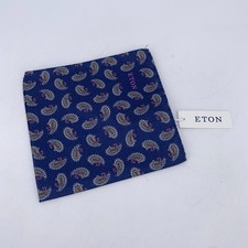 Eton Pocket Square Mens One Size Navy Textured Paisley Silk Luxury Formal NWT