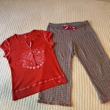 Jenni by Jennifer Moore Women's 2 Pc Pajama Set Gray Orange Bunnies Medium