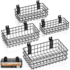4 Pack Black Slatwall Baskets Set Ventilated Metal Hanging Storage Slat Wall ...