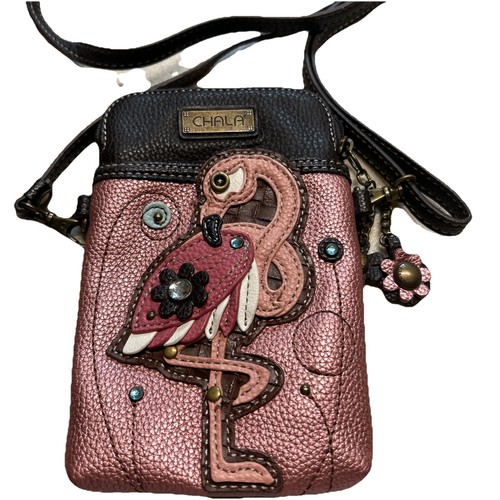 Chala Crossbody Flamingo Purse/Wallet/Cellphone Bag Pink/Brown EUC