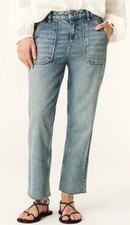 ba sh Elly Straight Leg Crop Light Blue Jeans Size 26 Raw Hem
