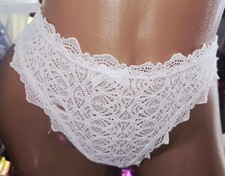 Victorias secret Rare Vintage M Ivory Tiny Lace String Thong Sheer Panty