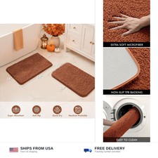Bathroom rugs set 2 piece burnt orange microfiber 16x24 absorbent soft