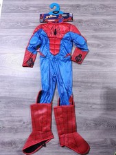 Spiderman Costume Boys Medium 7-8 Suit Gloves Mask Muscle Shoe Covers Kids