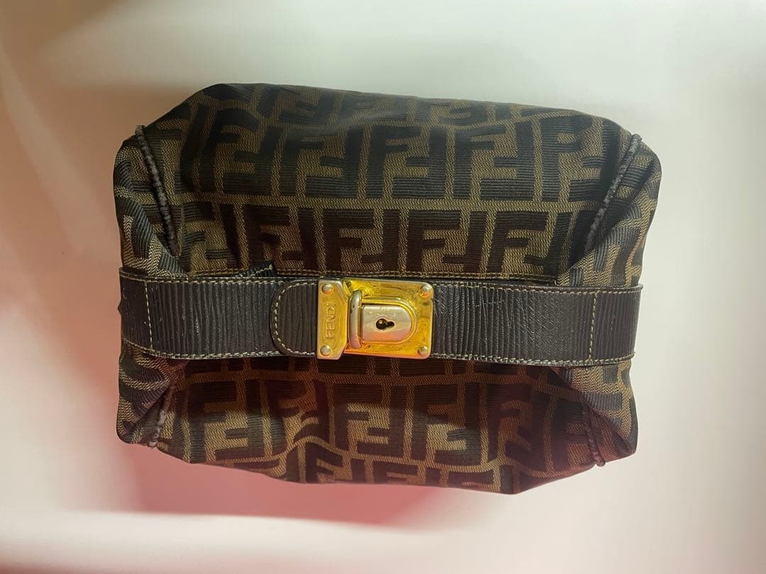 FENDI Zucca Vanity Bag Hand Bag Accessory Pouch Canvas Leather Black Brown thumbnail 14
