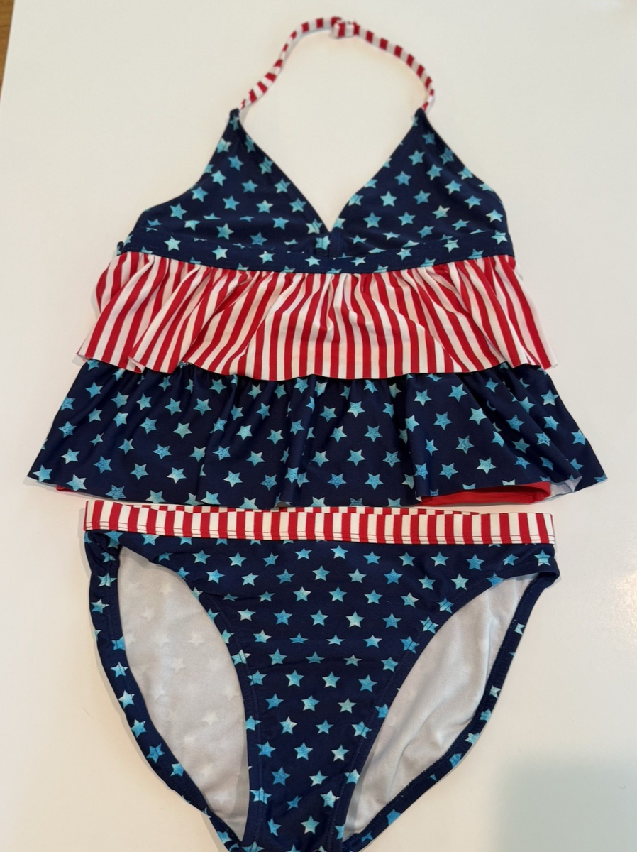 Ocean Pacific Two Piece Tankini Swimsuit Stars Stripes Girls