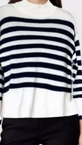 NWT Joie 100% 2 Ply cashmere sweater size XS stripped ivory blue Boxy Cozy XS - Picture 2 of 12