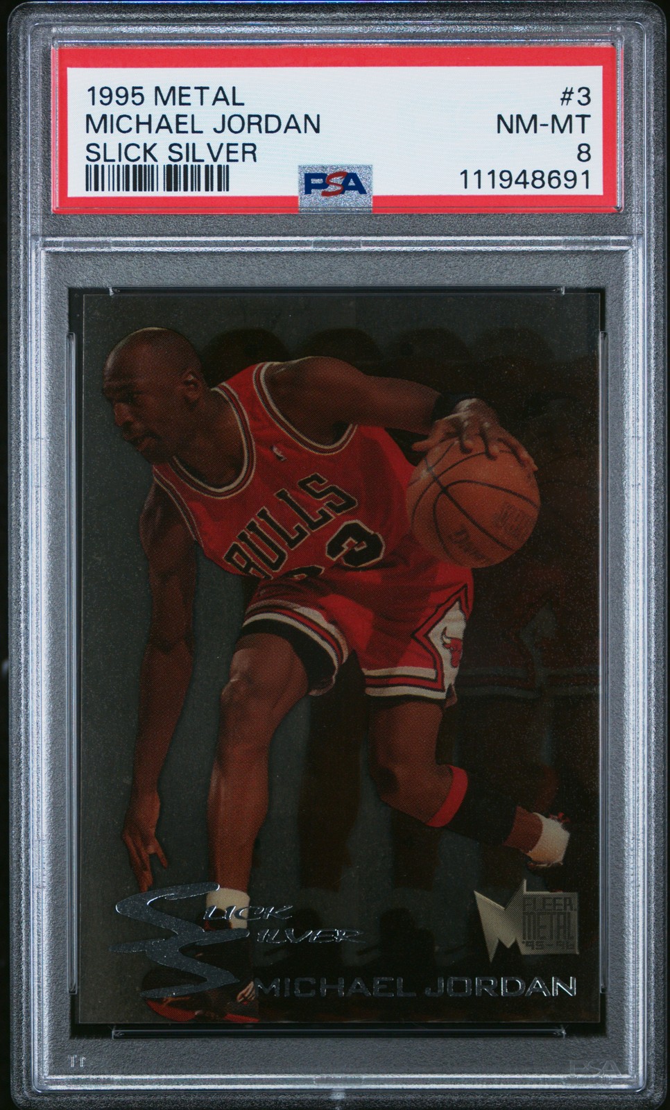 1995 METAL SLICK SILVER #3 MICHAEL JORDAN PSA 8