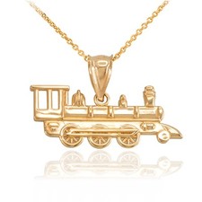 Gold Steam Train Pendant Necklace (Available in Yellow/Rose/White Gold)