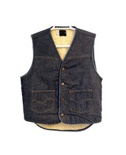 Vintage 70s Sears Roebuck Denim Shearling Vest Medium USA Made Western