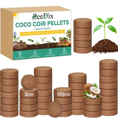 50 Organic Coco Coir Pellets 30mm for Seed Starters, Indoor & Outdoor Planting