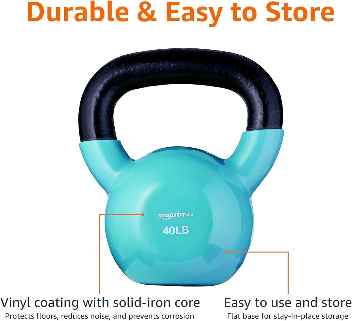 Amazon Basics Vinyl Kettlebell 40.0 Pounds, Light Blue | eBay