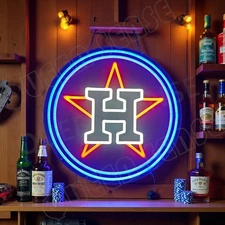 16"x16" Houston Astros Baseball Club LED Neon Sign With Dimmer USB Powered Light