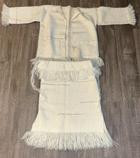 Vtg Suit Outfit Hand Tied Hippie OOAK Crazy Stitching Fringe Jacket Skirt 2 Pc