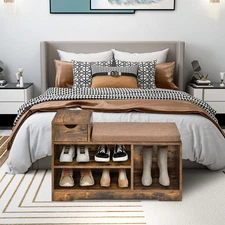 Shoe Rack Organizer Cabinet 2-tier Shoe Bench Storage W/ Cushion for Entryway