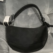 Black Crescent Knotted Handle Matte Shoulder Bag Silver Hardware Women's