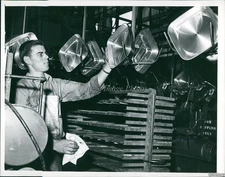 1956 John Durst Working On Steel Pans Alcoa Factory Business 7X9 Vintage Photo