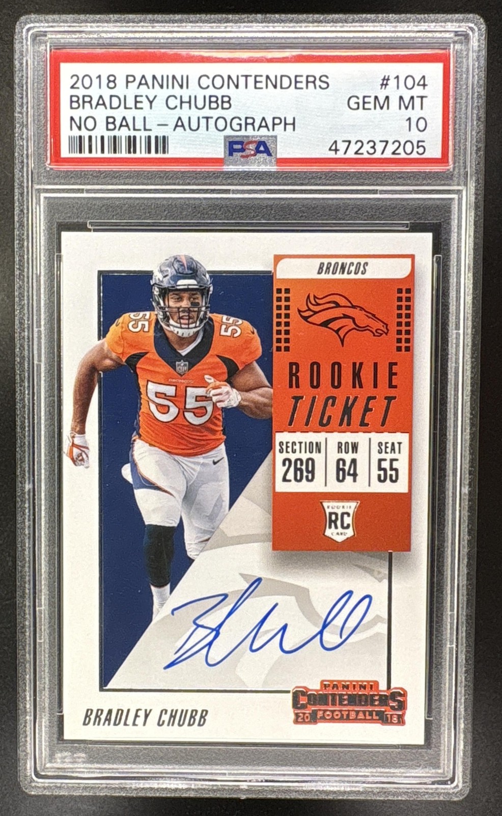 2018 Panini Contenders Bradley Chubb #104 Rookie Ticket Auto RPS RC PSA 10