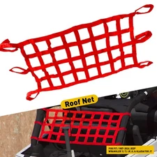 Car Mesh Cargo Net Roof Top Netting Hammock Red For 1987-2024 Jeep Wrangler