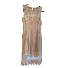 Filly Flair Lace Overlay Sleeveless Dress Beige Floral Hem Elegant