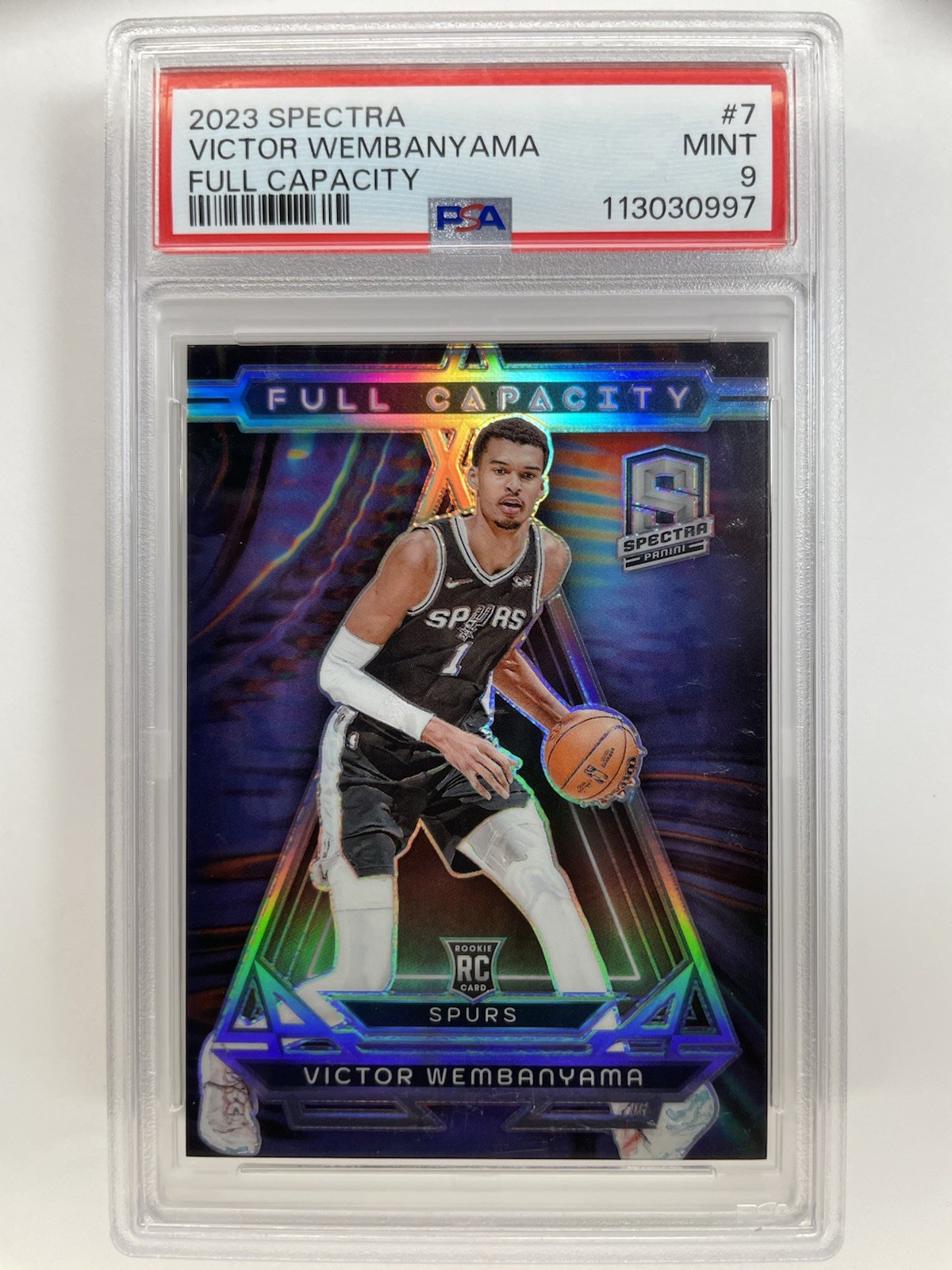 2023-24 Panini Spectra Full Capacity #7 Victor Wembanyama (RC) Case Hit PSA 9