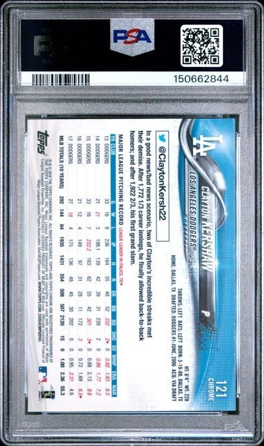 CLAYTON KERSHAW 2018 Topps Chrome PITCHING #121 PSA 10 GEM MT view 2