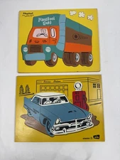 Vintage Playskool Truck Wooden Tray Puzzle + Judy Gas Station 606009 Lot of 2