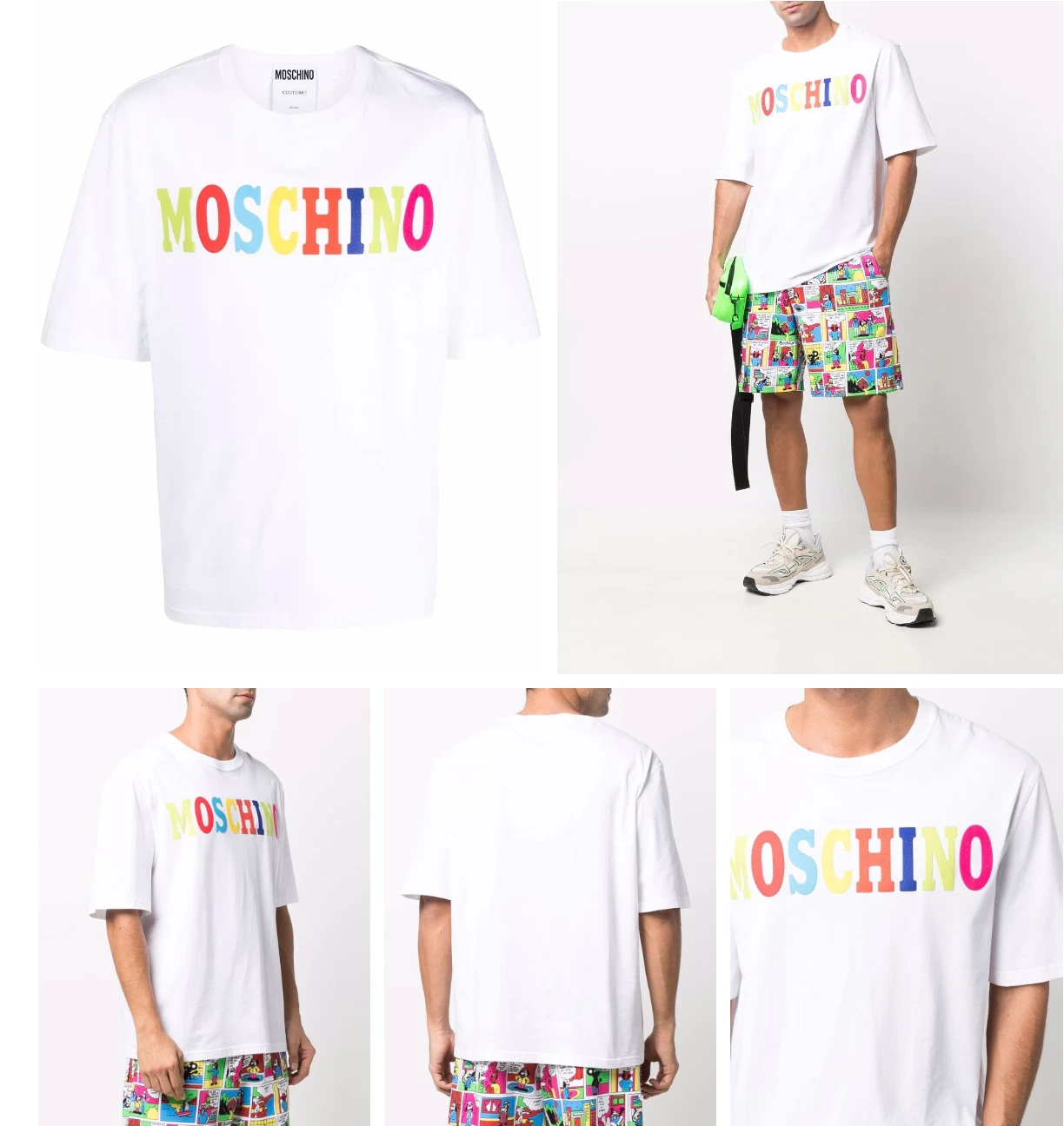 Moschino Couture T-Shirt Oversize Multi Color Logo Printed Tee Shirt Unisex S