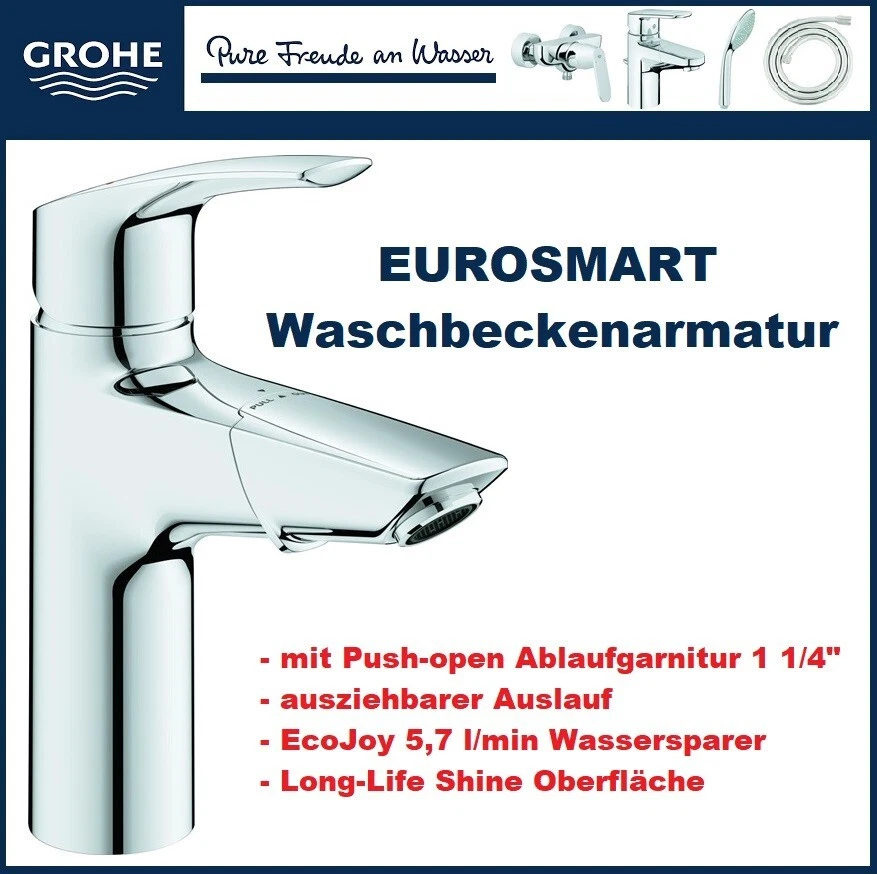GROHE EUROSMART 1/2 Zoll Einhand-Waschtischbatterie - Gr. M, Chrom (23976003)