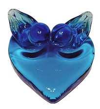 Leo Ward Two Bluebirds of Happiness on Heart Base Signed Art Glass 1994