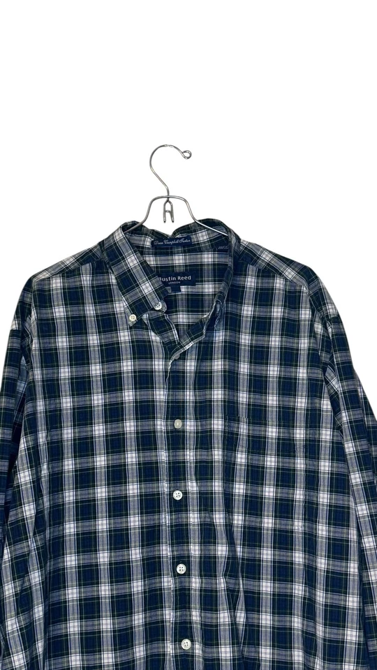 Vestido Camisa Austin Reed London Para Hombres Campbell Tartán Cuadros Abotonados Azul XL Foto 4 de 4