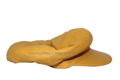 New Gatsby Leonardo Style Yellow Unisex Napa High Quality Genuine Leather Hat - Picture 7 of 9