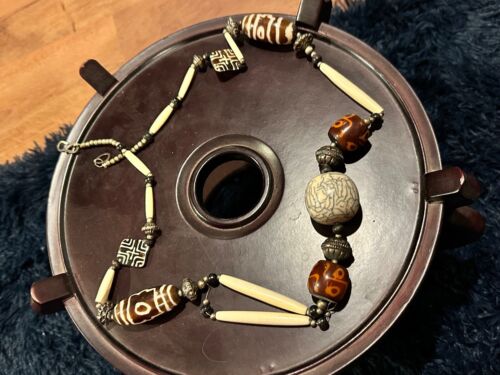Vintage Tribal Bone and Silver Beaded Necklace - image 1