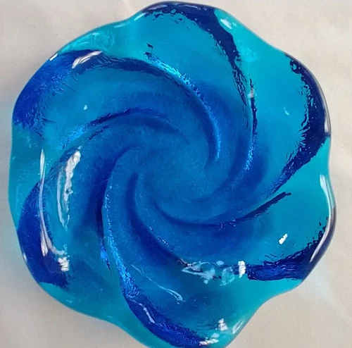 Vintage Fenton Art Glass Blue Textured Swirl Trinket Dish Ashtray MCM Style