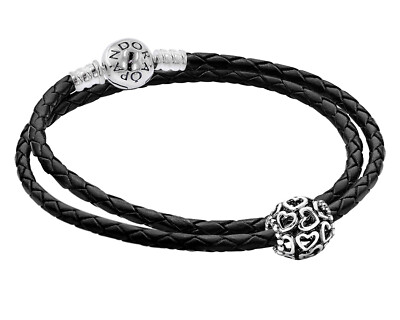 PANDORA Schmuck Damen Leder-Armband Starterset mit Charm Offene Herzen 51521