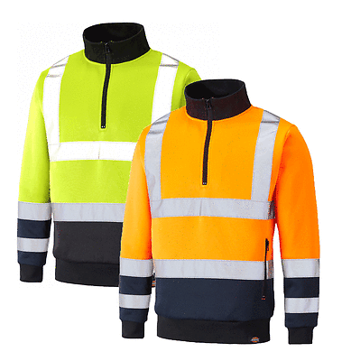 New Dickies Two Tone Hi Vis Sweatshirt Jumper 1 4 Zip Neck Zip Pockets SA22092