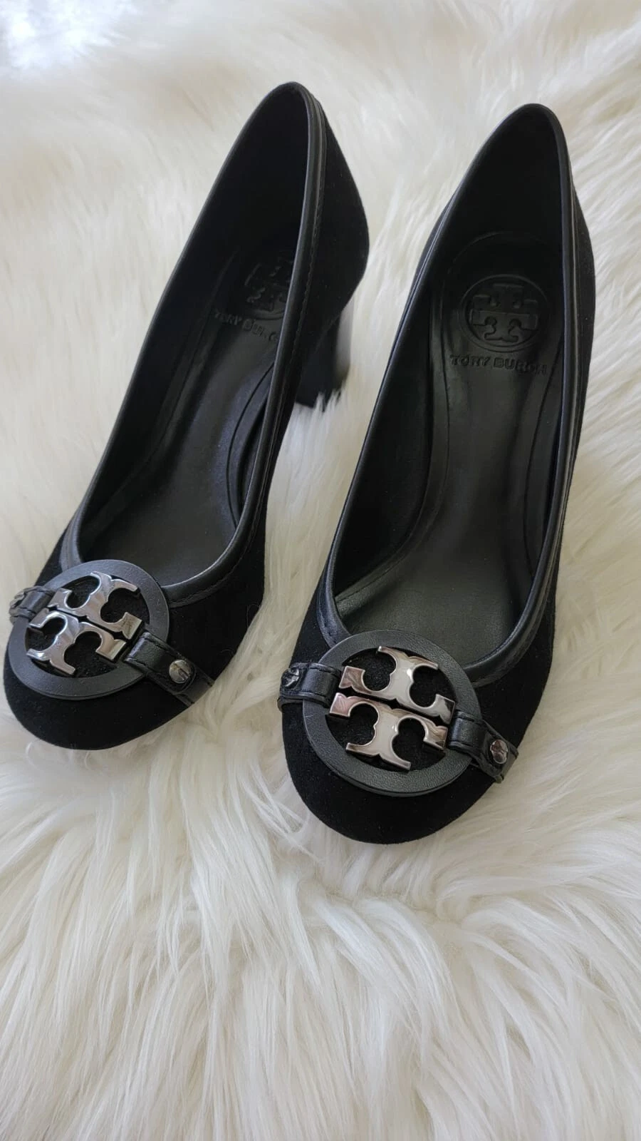 ?Tory Burch pelle scamosciata nera tacco medio décolleté tacchi logo 5 5 milioni di dollari 275