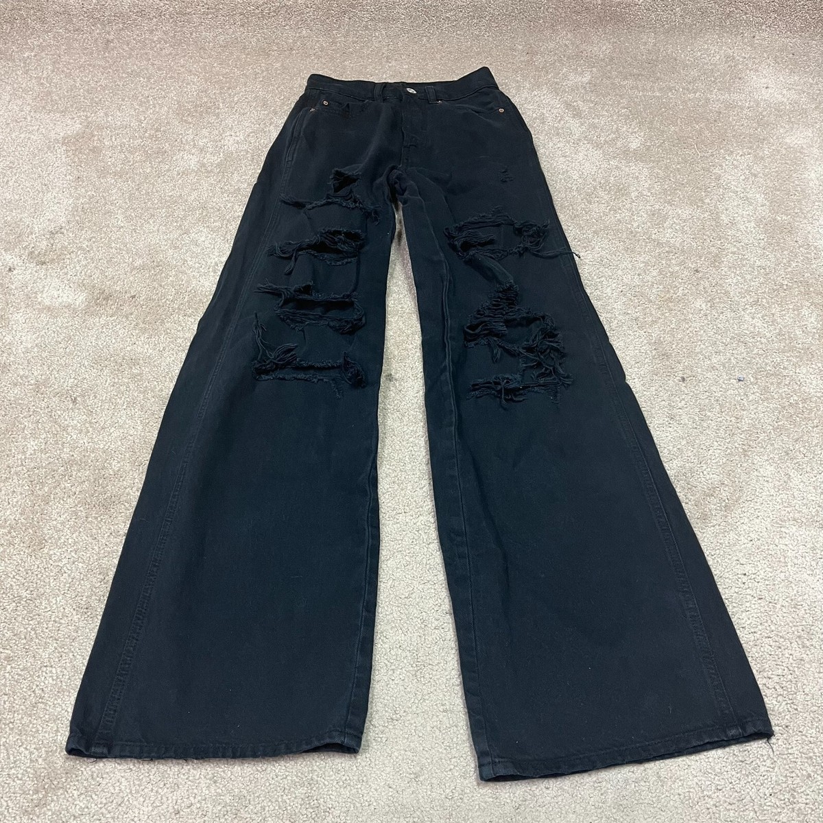 Pacsun Baggy Jeans Black Distressed High Rise Pockets Size 22 Five