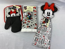 6 pc Disney Minnie Mouse Kitchen Set Dish Towels Oven Mitt Potholder Sanitizer