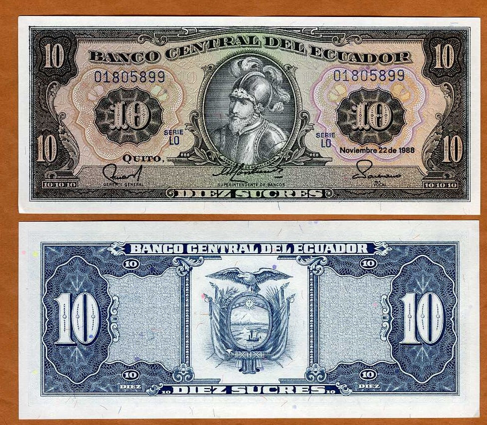 Ecuador, 10 Sucres, 11-22-1988, P-121, UNC