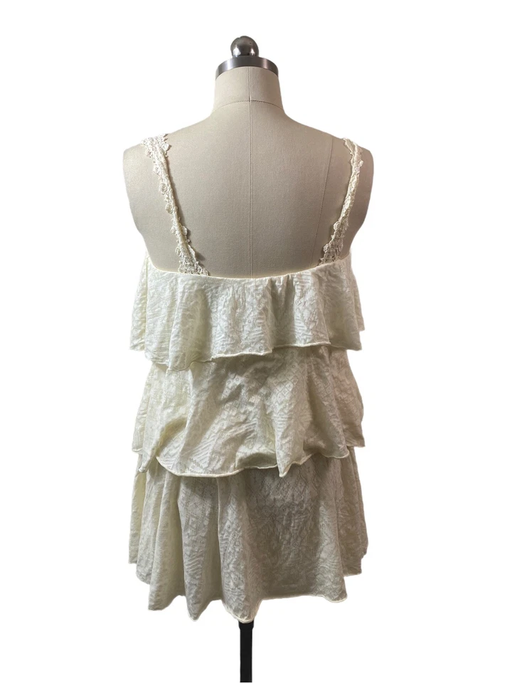 Top túnica boho testament para mujer XS marfil ojales sin mangas con volantes forrados en capas Foto 4 de 4