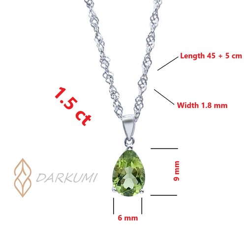 1.5 ct Natural Peridot Pendant with 925 Sterling Silver Necklace Birthstone - Picture 3 of 12