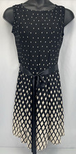 Haani Black White Fit & Flare Sleeveless Satin Tie Dress Petite Womens Sz L NWT