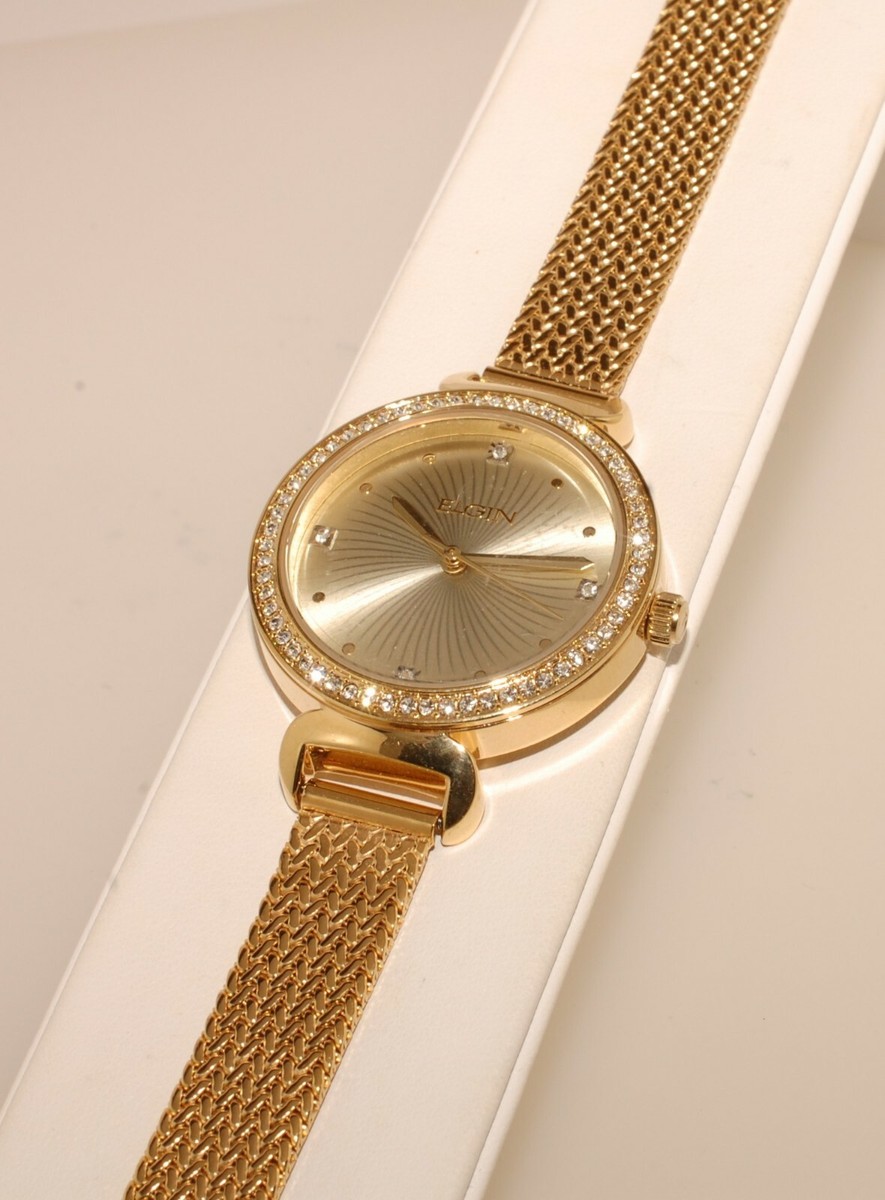 Montre Femme Elgin Analogique Or - Boîtier Acier 35 Mm, Bracelet Mailles, étanche 30 M, Garantie 10 Ans